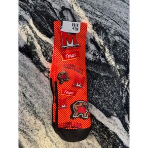 Rock Em Socks Maryland Terps Mascot Graphic Crew Socks Red Black New